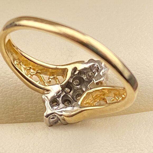 Vtg. Feature Ring Co. Designer 14K Yellow Gold 13 Diamond 0.21 Ct Bypass Sz.6 - Picture 11 of 16